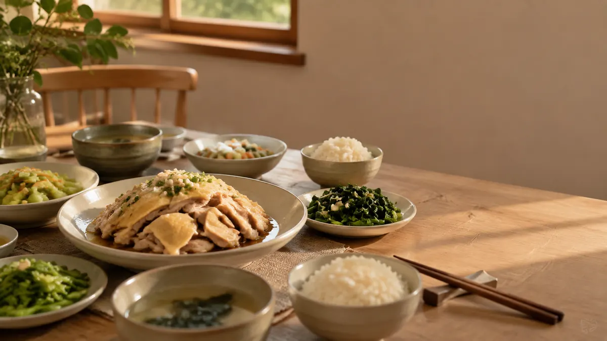 家庭聚餐鸡肉菜肴场景示意图