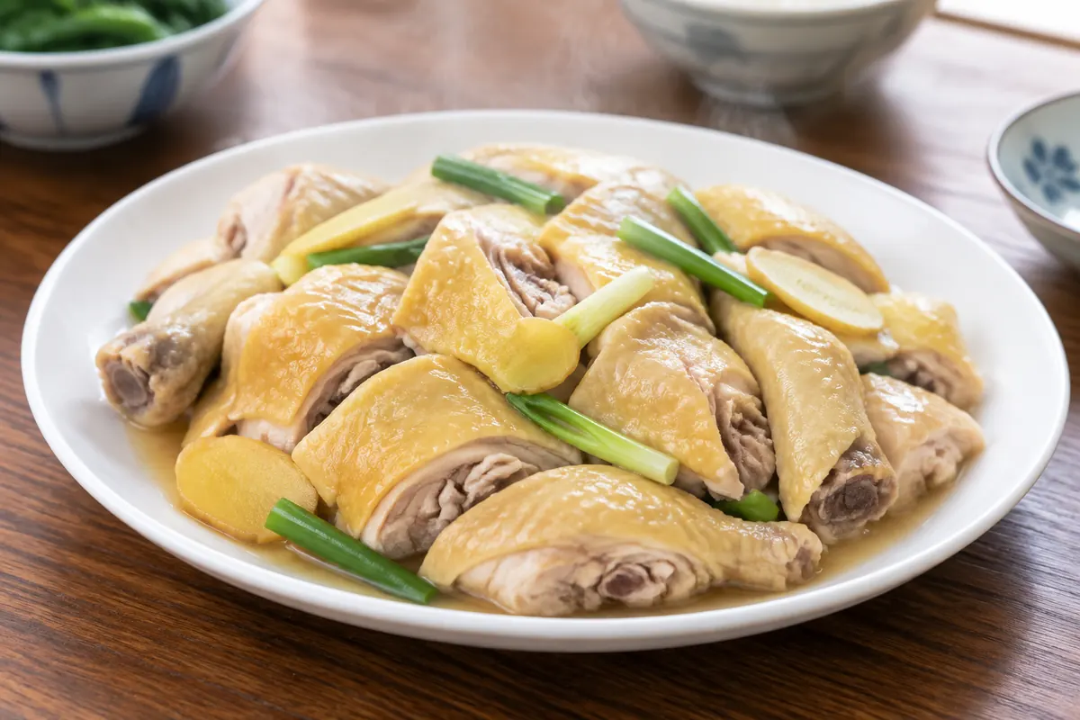 清蒸鸡肉装盘场景示意图