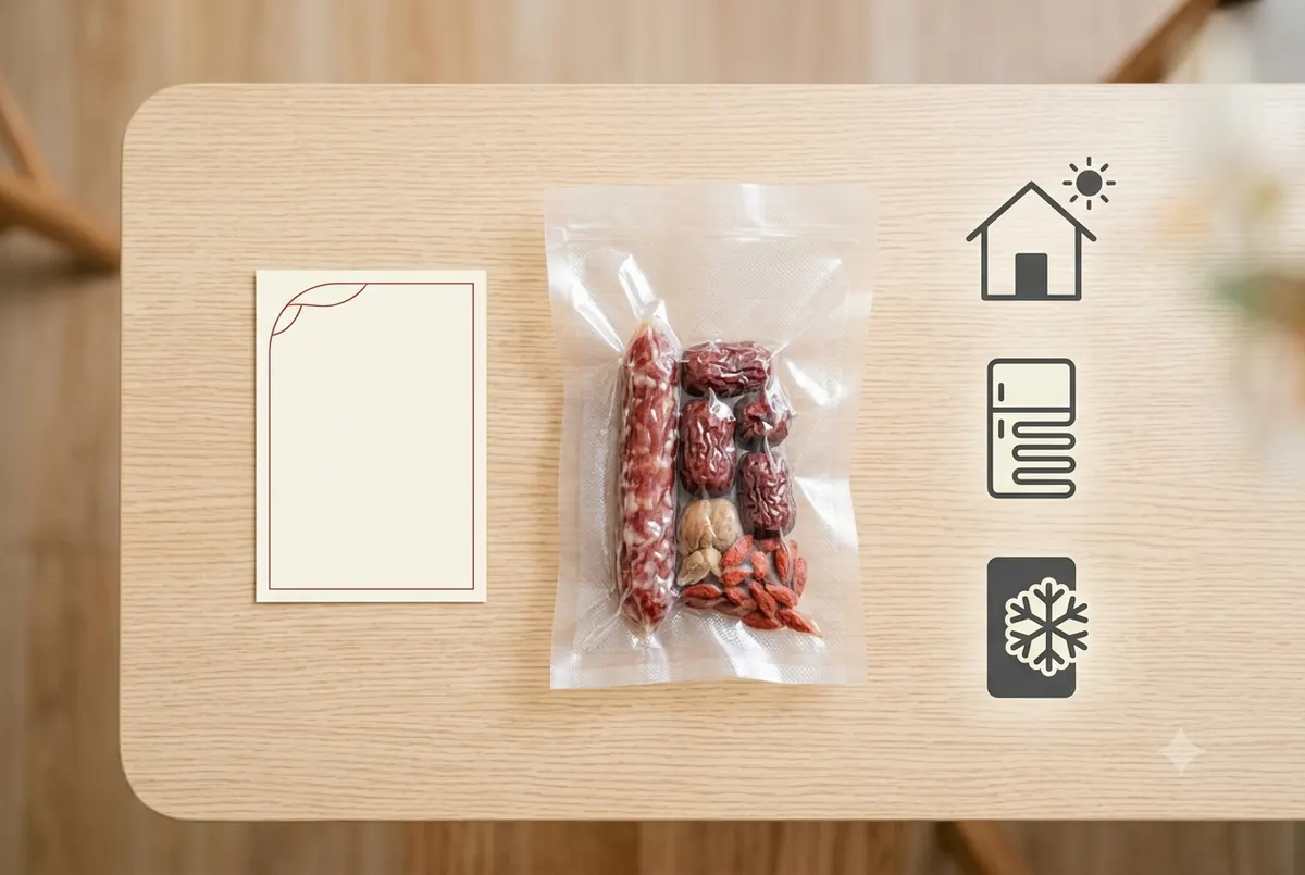 按食品包装说明选择保存方式的示意图